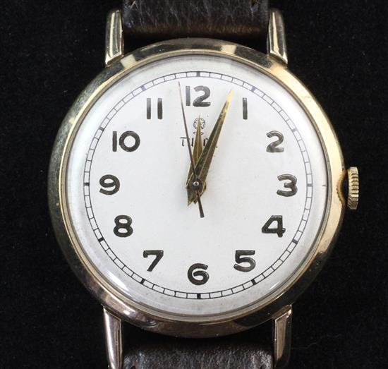 A gentlemans 1950s? gold Tudor manual wind wrist watch,
